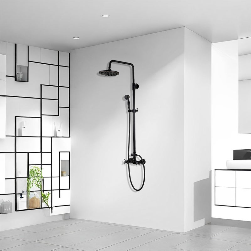 GGStudy Oil Rubbed Bronze Rain Shower System Set 2 Knobs Mixing 8 Inch Round Rainfall Shower Head with Handheld Spray Bathroom Shower Faucet - Image 2
